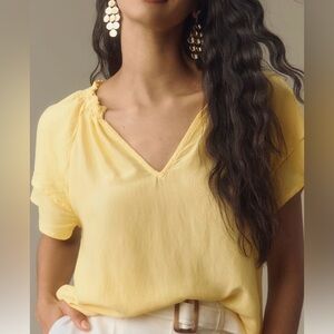 Cloth & Stone Yellow Ruffled V-Neck Top